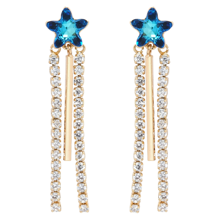 Сережки Xuping колір 18K з кристалами Swarovski пусети Кристальні зірки Capri Blue з підвісками фото №11