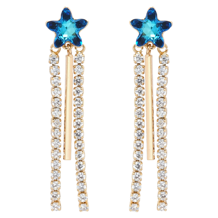 Сережки Xuping колір 18K з кристалами Swarovski пусети Кристальні зірки Capri Blue з підвісками фото №1