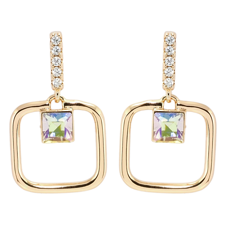 Сережки Xuping колір 18K з кристалами Swarovski пусети Квадратні підвіски з кристалами Vitrail Light фото №6