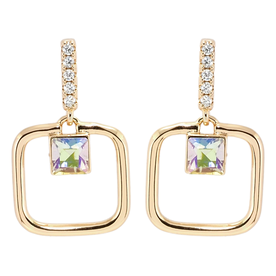 Сережки Xuping колір 18K з кристалами Swarovski пусети Квадратні підвіски з кристалами Vitrail Light фото №1