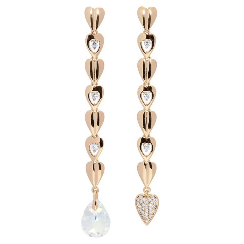 Сережки Xuping колір 18K з кристалами Swarovski пусети Асиметричні серця з кристалом Shimmer фото №1