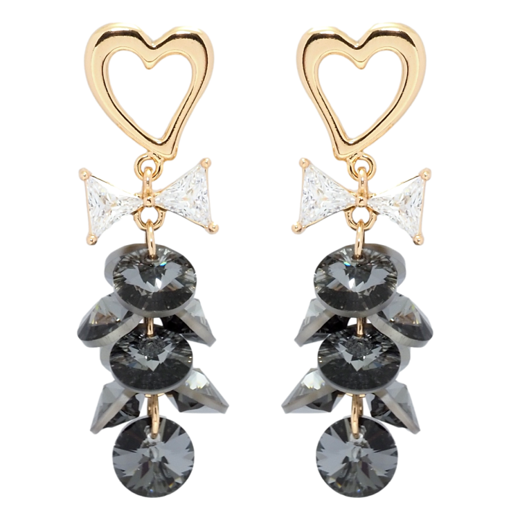 Сережки Xuping колір 18K з кристалами Swarovski пусети Сердечки з кристалами Graphite фото №3