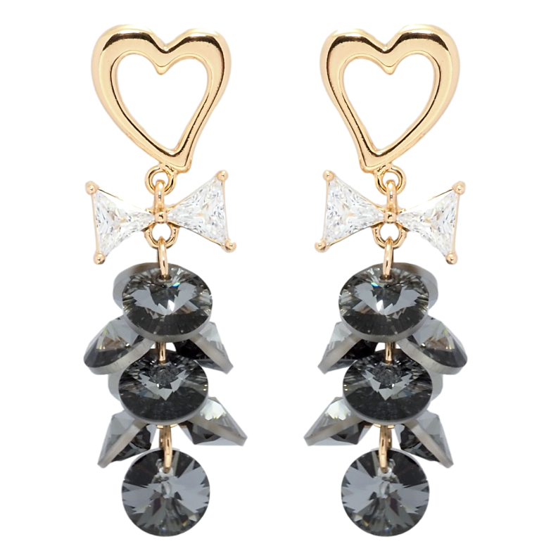 Серьги Xuping цвет 18K с кристаллами Swarovski пусеты Сердечки с кристаллами Graphite фото №13