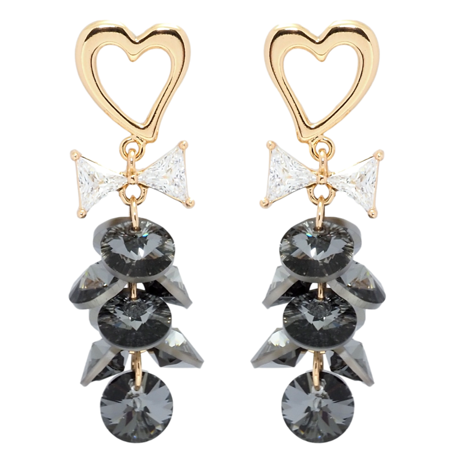 Сережки Xuping колір 18K з кристалами Swarovski пусети Сердечки з кристалами Graphite фото №1