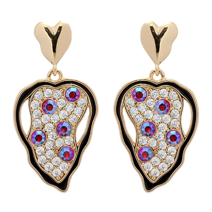 Сережки Xuping колір 18K з кристалами Swarovski пусети Сердечки з кристалами Fuchsia Shimmer фото №4