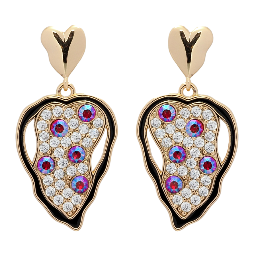 Сережки Xuping колір 18K з кристалами Swarovski пусети Сердечки з кристалами Fuchsia Shimmer фото №1