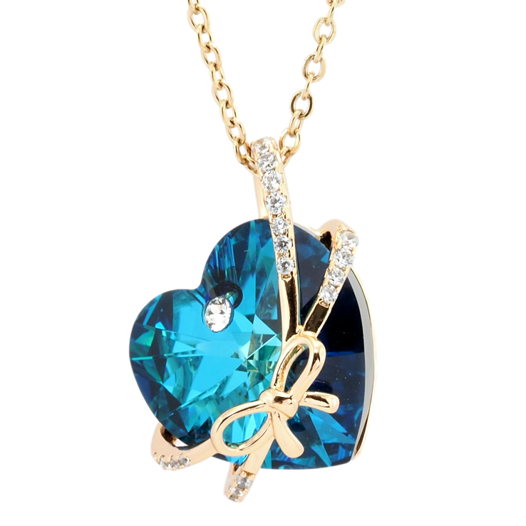 Кулон Xuping 18K з кр-ми Swarovski на ланцюжку Кристальне серце Metallic Blue з бантом довжина 41-46см х 2мм фото №12