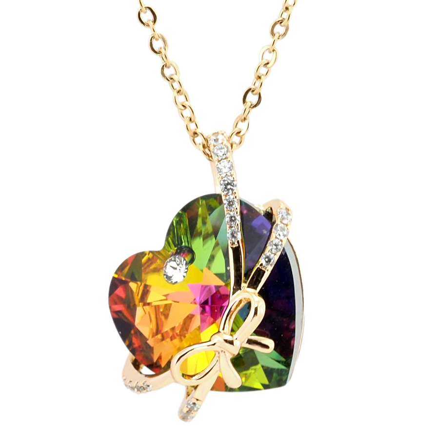 Кулон Xuping 18K з кр-ми Swarovski на ланцюжку Кристальне серце Vitrail Medium з бантом довжина 40-45см х 2мм фото №1