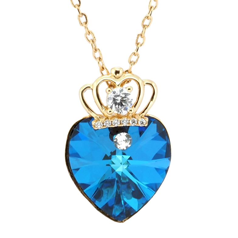 Кулон Xuping 18K с кр-ми Swarovski на цепочке Кристальное сердце Capri Blue с короной длина 40-45см х 1мм фото №3