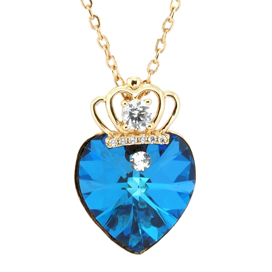 Кулон Xuping 18K с кр-ми Swarovski на цепочке Кристальное сердце Capri Blue с короной длина 40-45см х 1мм фото №1