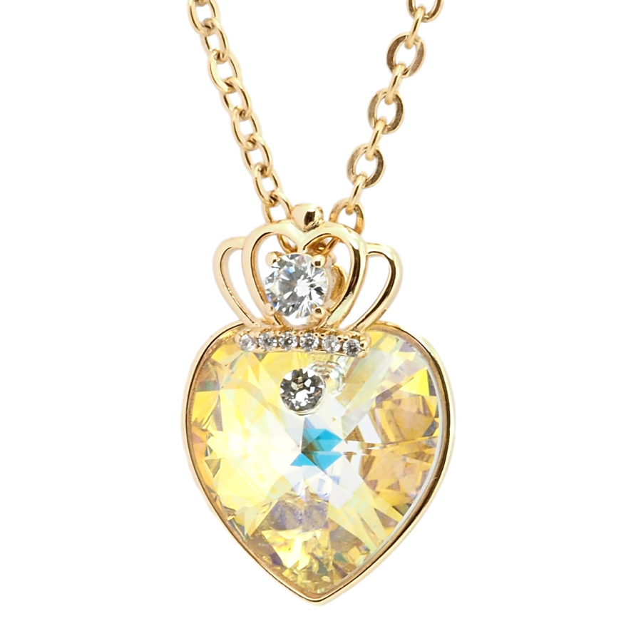 Кулон Xuping 18K з кр-ми Swarovski на ланцюжку Кристальне серце Sunshine Delit з короною довжина 41-47см х 2мм фото №1
