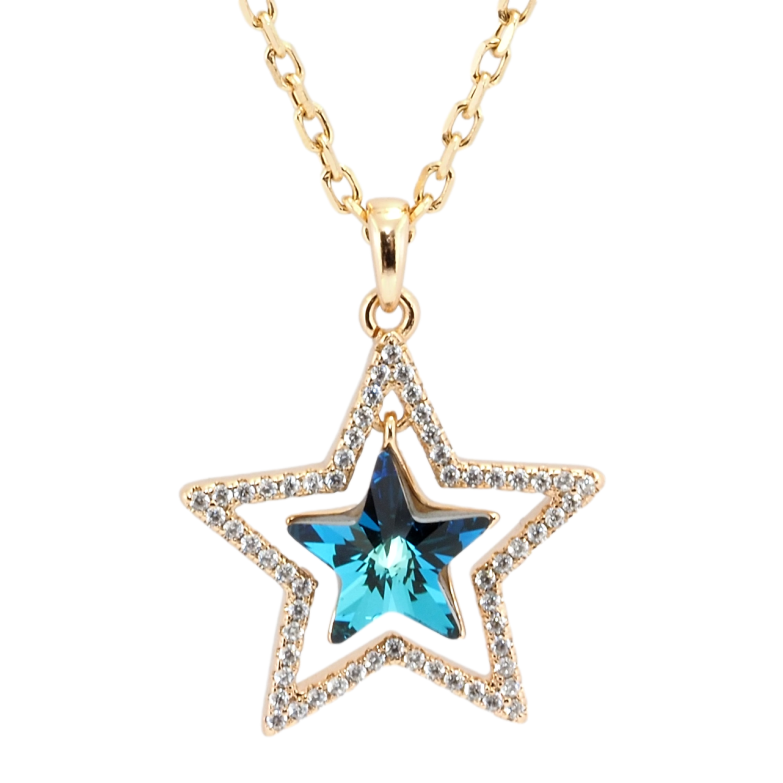 Кулон Xuping 18K з кр-ми Swarovski на ланцюжку Зірка з кристалом Capri Blue довжина 40-45см х 2мм фото №10