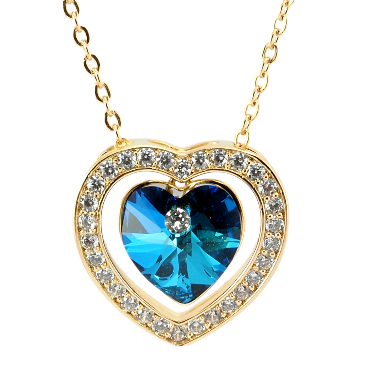 Кулон Xuping 18K з кр-ми Swarovski на ланцюжку Серце з кристалом Capri Blue довжина 40-45см х 1мм фото №10
