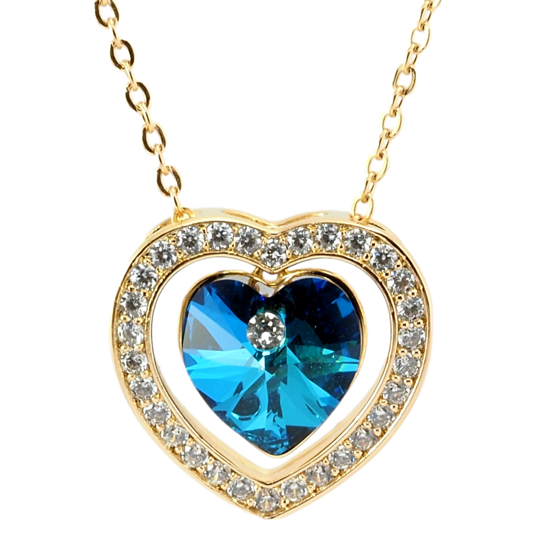 Кулон Xuping 18K з кр-ми Swarovski на ланцюжку Серце з кристалом Capri Blue довжина 40-45см х 1мм фото №1