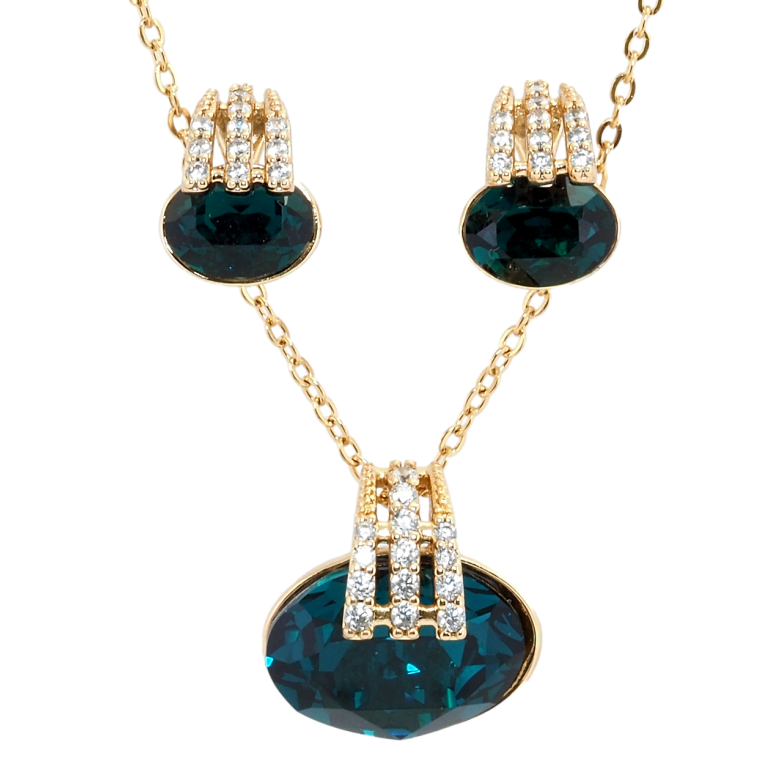 Набір Xuping колір 18K з кр-ми Swarovski Сережки Кулон на ланцюжку Кристали Emerald довжина 40-45см х 1мм фото №6
