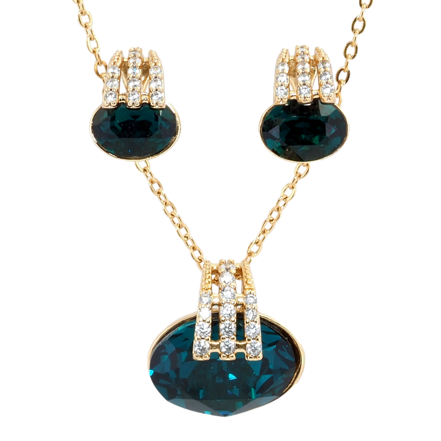 Набір Xuping колір 18K з кр-ми Swarovski Сережки Кулон на ланцюжку Кристали Emerald довжина 40-45см х 1мм фото №1