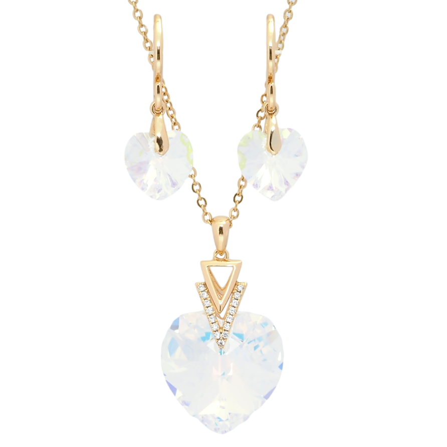 Набір Xuping колір 18K з кр-ми Swarovski Сережки Кулон на ланцюжку Сердечки Shimmer довжина 40-45см х 1мм фото №1