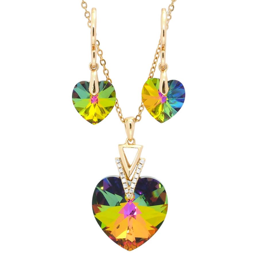 Набір Xuping колір 18K з кр-ми Swarovski Сережки Кулон на ланцюжку Сердечки Vitrail Med довжина 40-45см х 1мм фото №1