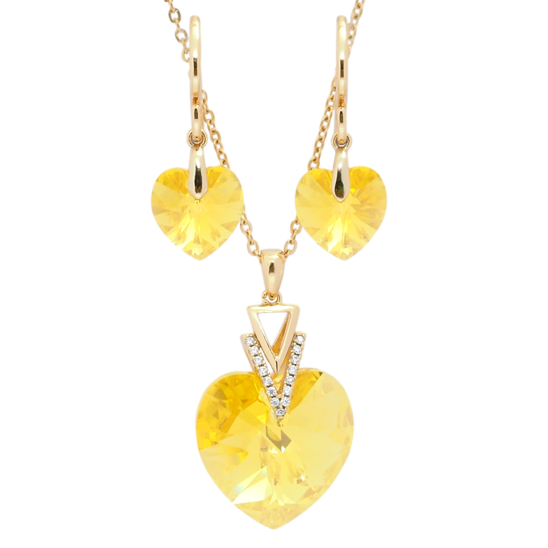 Набор Xuping цвет 18K с кр-ми Swarovski Серьги Кулон на цепочке Сердечки Sunflower длина 40-45см х 1мм фото №1