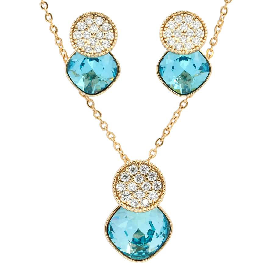 Набір Xuping колір 18K з кр-ми Swarovski Сережки Кулон на ланцюжку Кристали Turquoise довжина 40-45см х 1мм фото №1