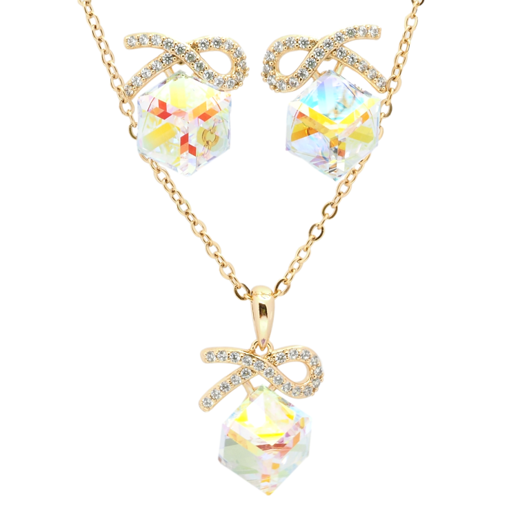 Набір Xuping колір 18K з кр-ми Swarovski Сережки Кулон на ланцюжку Кубики Shimmer довжина 40-45см х 2мм фото №6