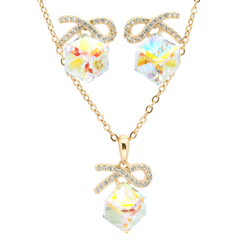 Набор Xuping цвет 18K с кр-ми Swarovski Серьги Кулон на цепочке Кубики Shimmer длина 40-45см х 2мм фото №10