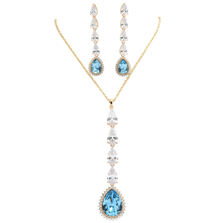 Набор Xuping цвет 18K с кр-ми Swarovski Серьги Кулон на цепочке Кристаллы Aquamarin длина 41-46см фото №7