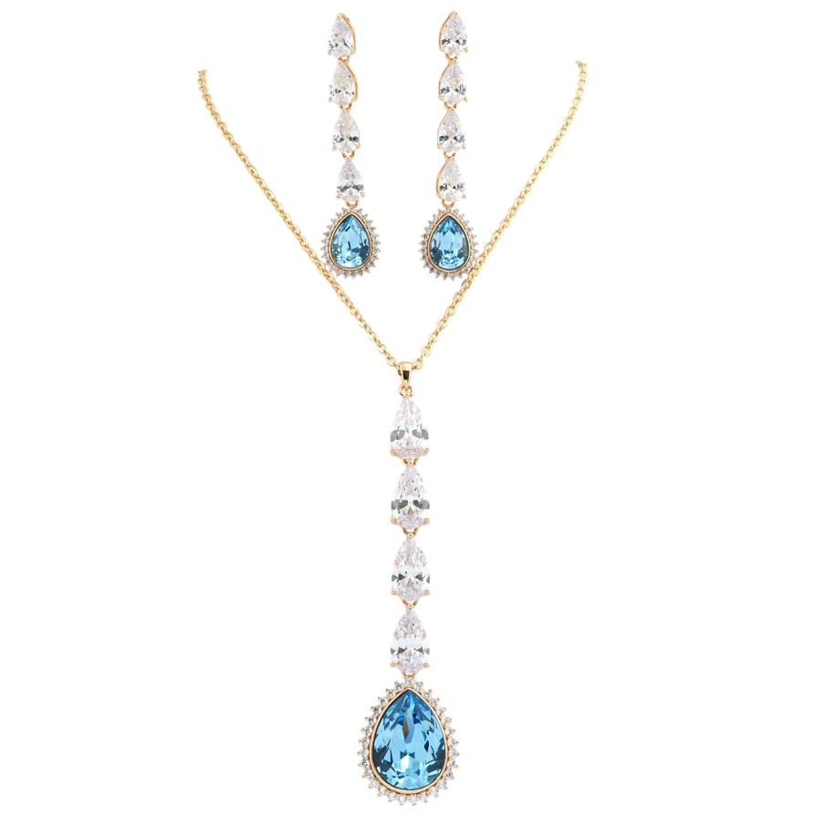 Набір Xuping колір 18K з кр-ми Swarovski Сережки Кулон на ланцюжку Кристали Aquamarin довжина 41-46см фото №1
