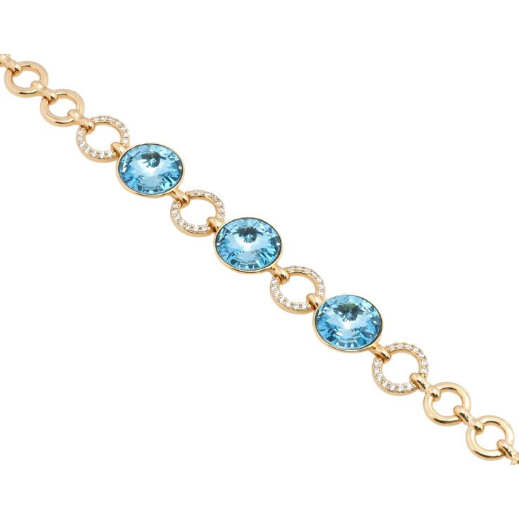 Браслет Xuping цвет 18K с кр-ми Swarovski Три кристалла Aquamarine с доп.замком 18.5,20.5см х 8мм фото №6