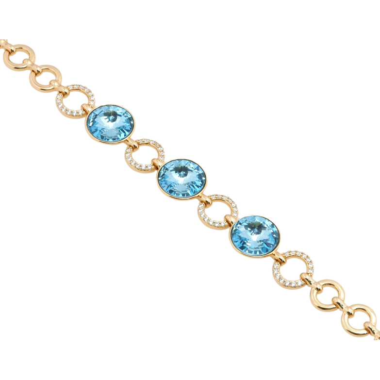 Браслет Xuping цвет 18K с кр-ми Swarovski Три кристалла Aquamarine с доп.замком 18.5,20.5см х 8мм фото №4