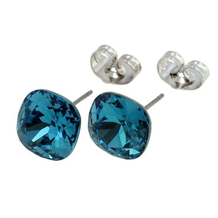 Сережки Xuping колір Родій з кристалами Swarovski пусети Кристали Blue Zircon, 10х10мм фото №17