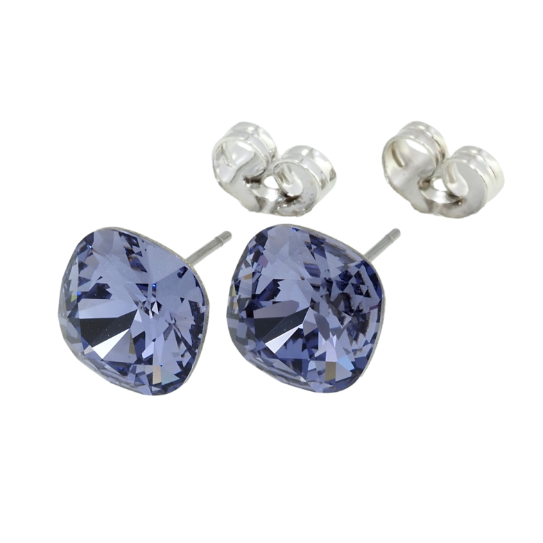Сережки Xuping колір Родій з кристалами Swarovski пусети Кристали Tanzanite, 10х10мм фото №1