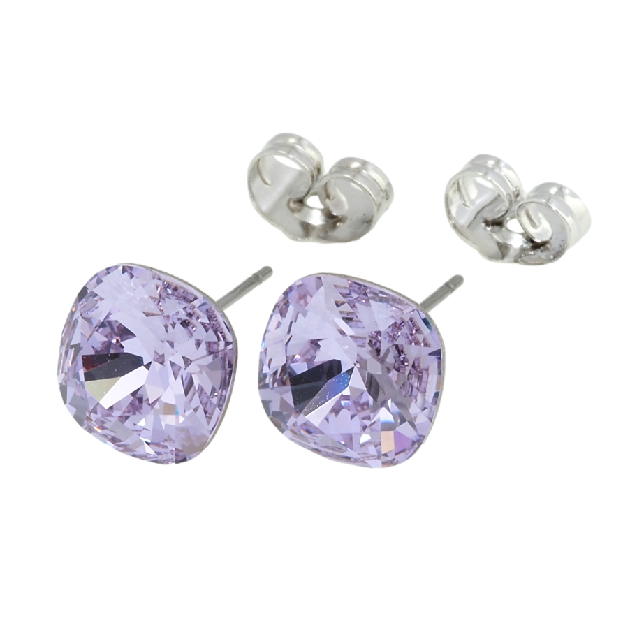 Сережки Xuping колір Родій з кристалами Swarovski пусети Кристали Provence Lavender, 10х10мм фото №1