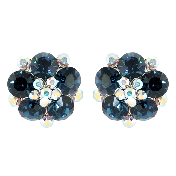 Сережки Xuping колір Родій з кристалами Swarovski пусети Квіточки з кристалами Montana та АВ фото №21