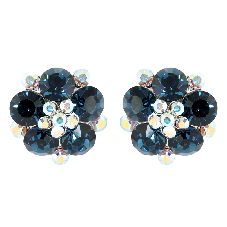 Серьги Xuping цвет Родий с кристаллами Swarovski пусеты Цветочки с кристаллами Montana и АВ фото №11