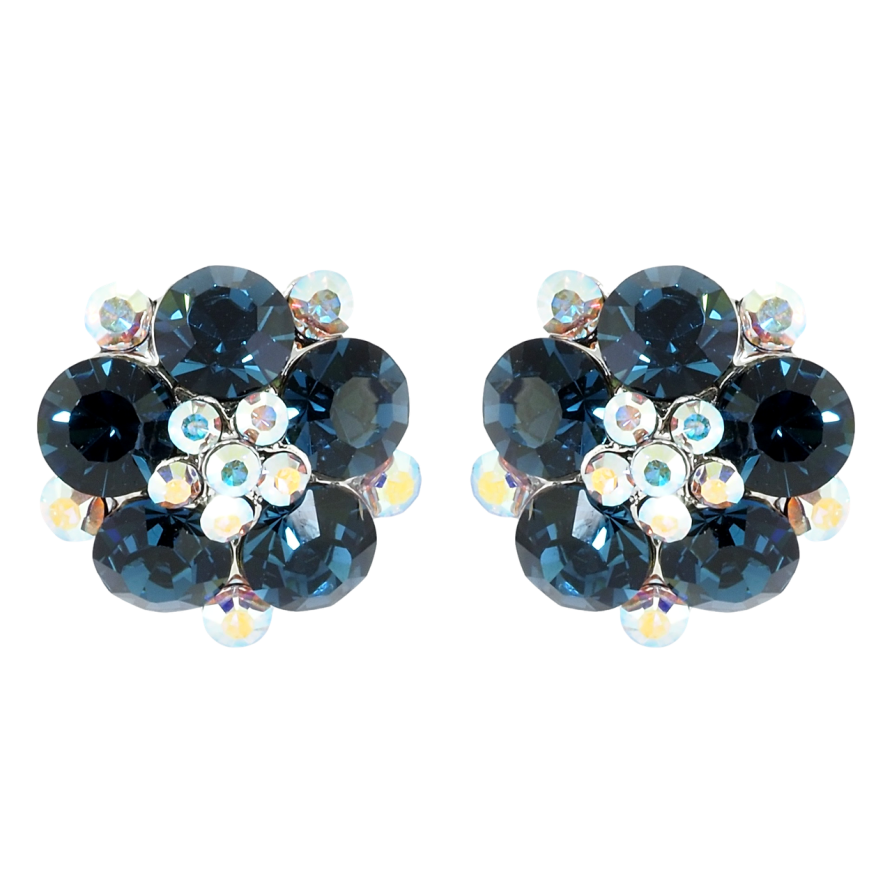 Сережки Xuping колір Родій з кристалами Swarovski пусети Квіточки з кристалами Montana та АВ фото №1