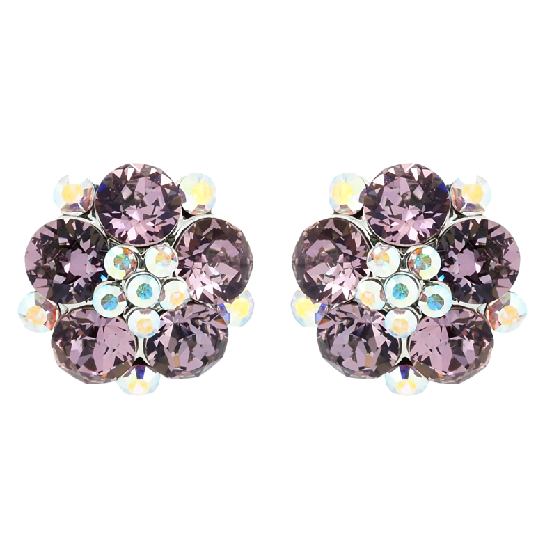 Сережки Xuping колір Родій з кристалами Swarovski пусети Квіточки з кристалами Antique та АВ фото №2