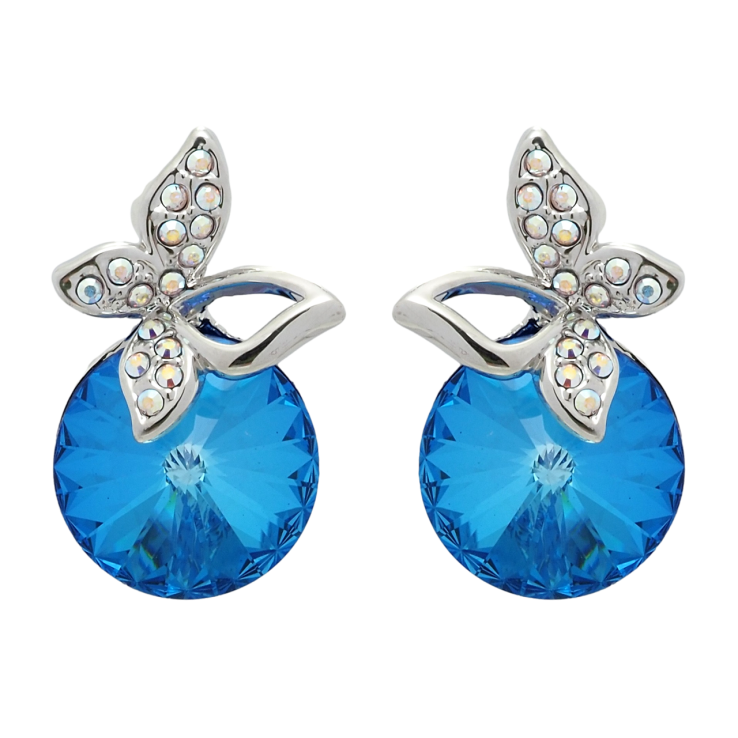 Сережки Xuping колір Родій з кристалами Swarovski пусети Кристал Capri Blue з метеликом фото №6