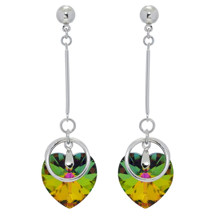 Сережки Xuping колір Родій з кристалами Swarovski пусети Підвіски з кристальними серцями Vitrail Medium фото №1