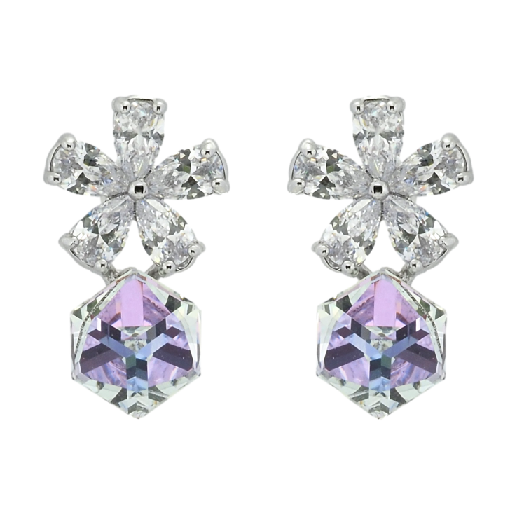 Сережки Xuping колір Родій з кристалами Swarovski пусети Кристальні квіточки з кубиком Smoky Mauve фото №11