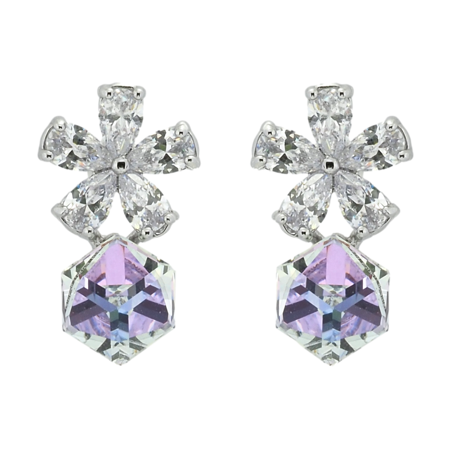 Сережки Xuping колір Родій з кристалами Swarovski пусети Кристальні квіточки з кубиком Smoky Mauve фото №1