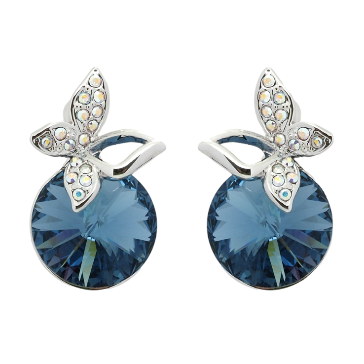 Сережки Xuping колір Родій з кристалами Swarovski пусети Кристал Montana з метеликом фото №23