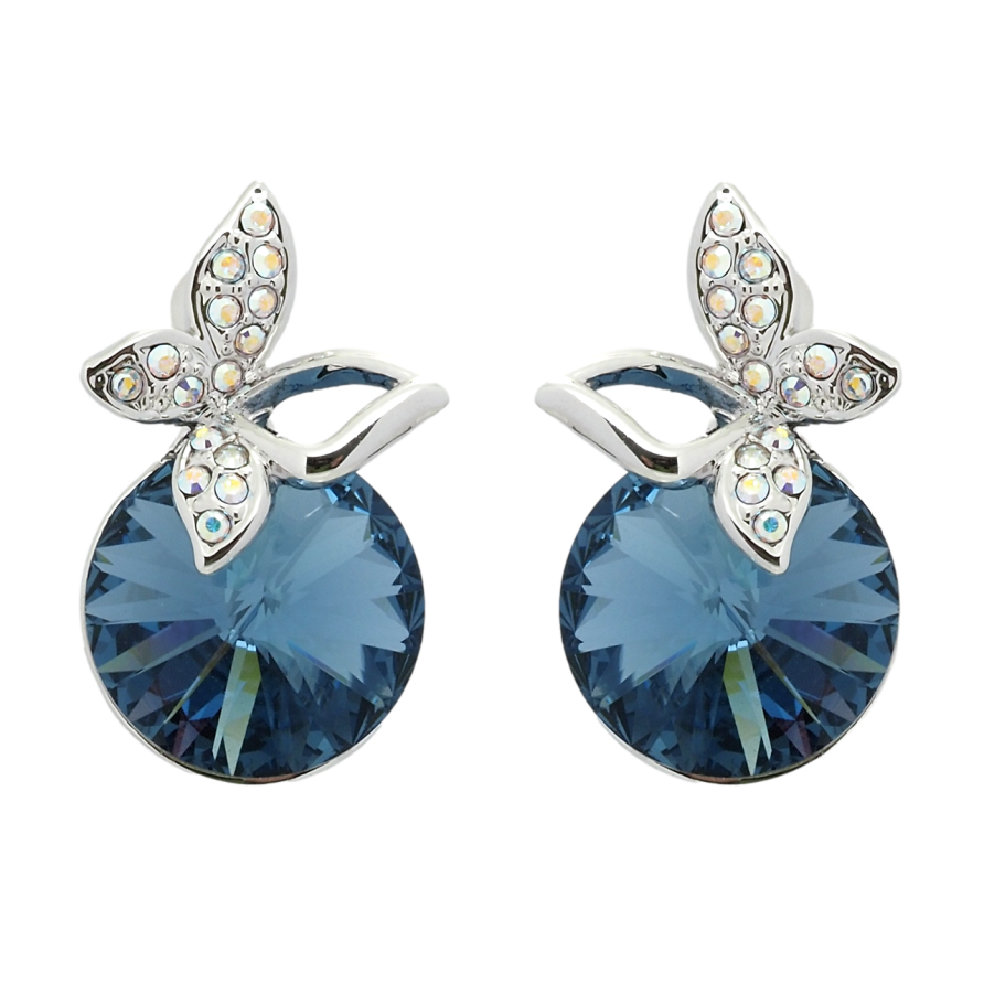 Сережки Xuping колір Родій з кристалами Swarovski пусети Кристал Montana з метеликом фото №1