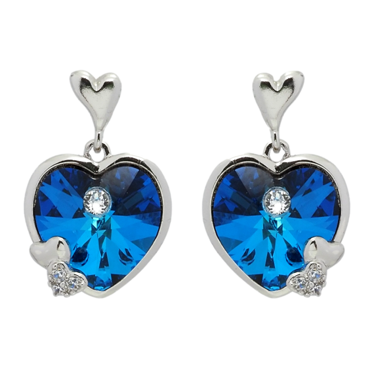 Сережки Xuping колір Родій з кристалами Swarovski пусети Кристальні серця Capri Blue фото №12