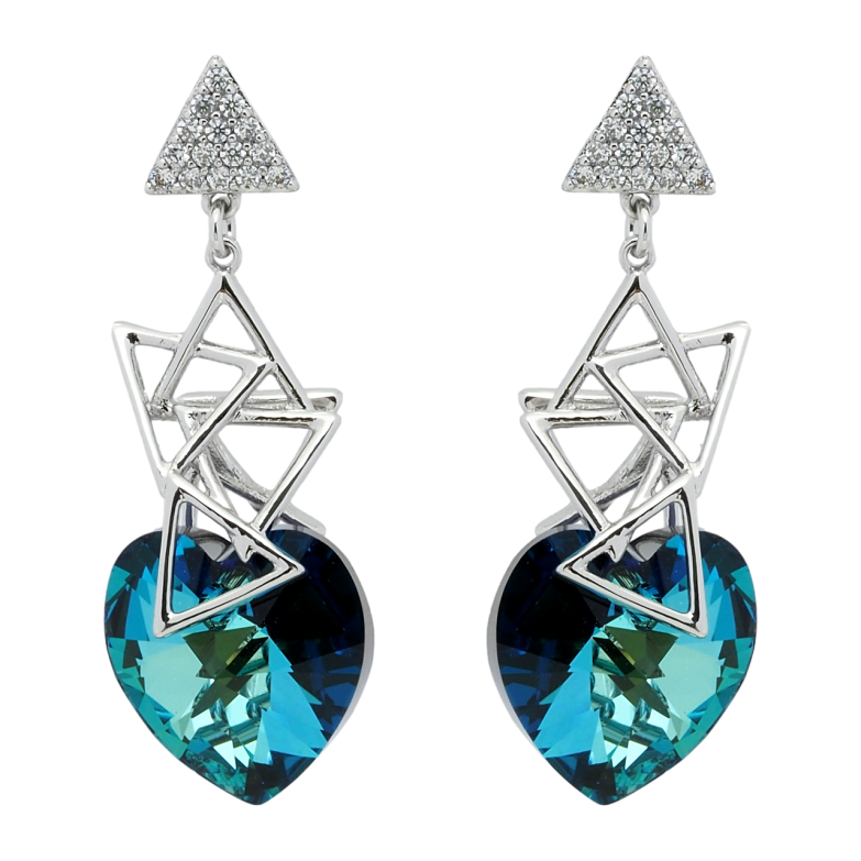 Серьги Xuping цвет Родий с кристаллами Swarovski пусеты Подвески с кристальными сердечками Metallic Blue фото №1