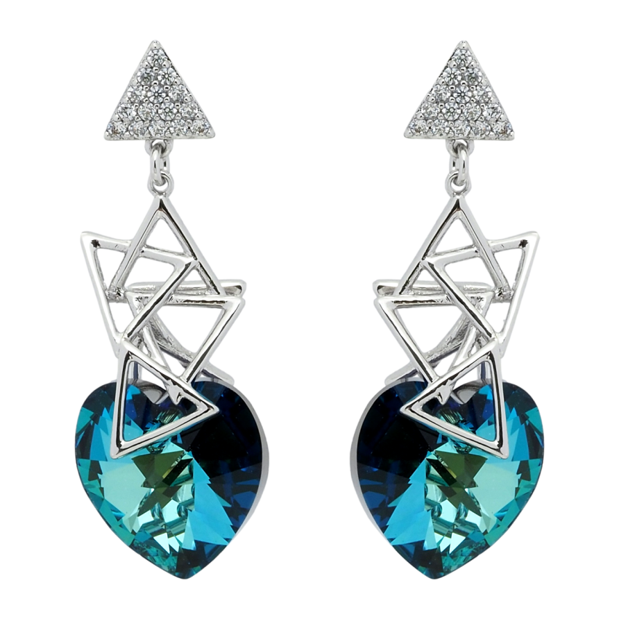 Сережки Xuping колір Родій з кристалами Swarovski пусети Підвіски з кристальними сердечками Metallic Blue фото №1