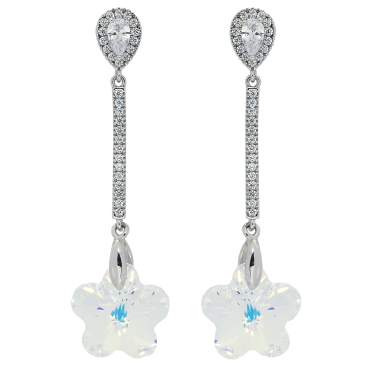 Сережки Xuping колір Родій з кристалами Swarovski пусети Підвіски з кристальними квіточками Shimmer фото №3