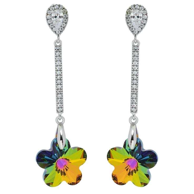 Сережки Xuping колір Родій з кристалами Swarovski пусети Підвіски з кристальними квіточками Vitrail Medium фото №2