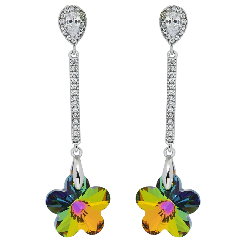 Серьги Xuping цвет Родий с кристаллами Swarovski пусеты Подвески с кристальными цветочками Vitrail Medium фото №7