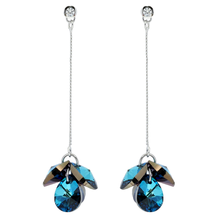 Сережки Xuping колір Родій з кристалами Swarovski пусети Підвіски з кристалами Metallic Blue фото №2